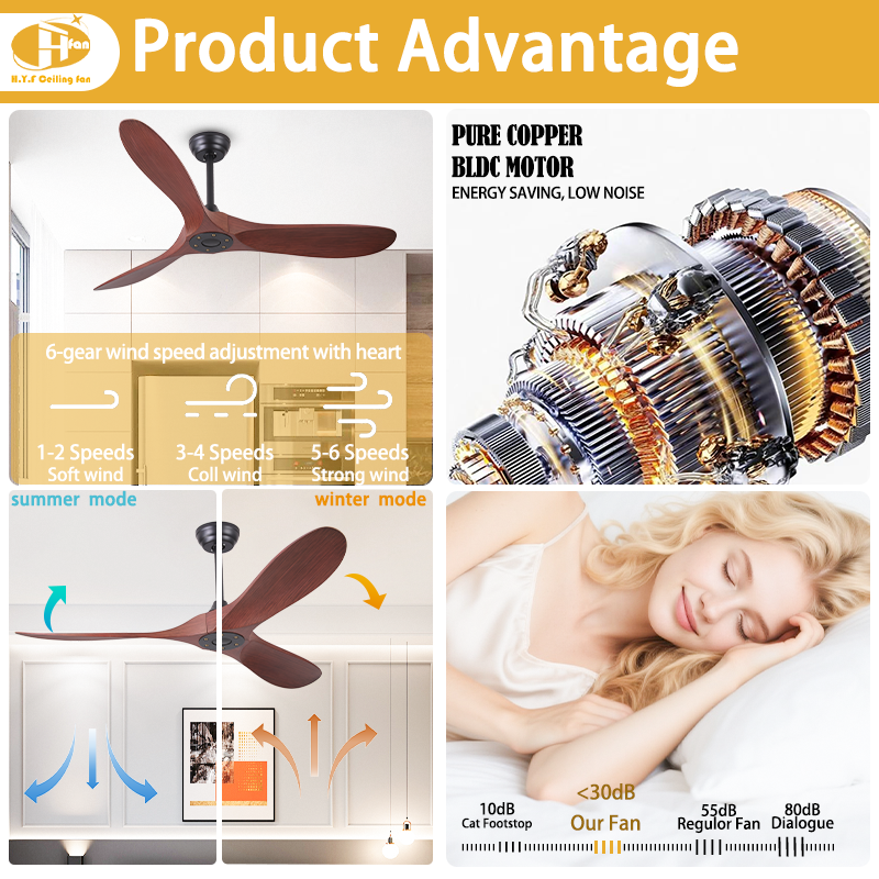 תמונה ממוזערת: No Light 3 Aerodynamic Wood Grain Ceiling Fan, Wide Curved Dark Walnut ABS Blade