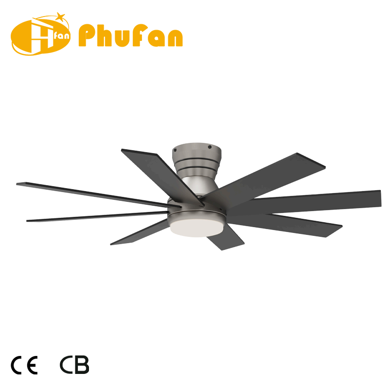 Thumbnail: 8 Blade Flush Mount Ceiling Fan Light Large Airflow Low Profile Hugger Fan Lamp 