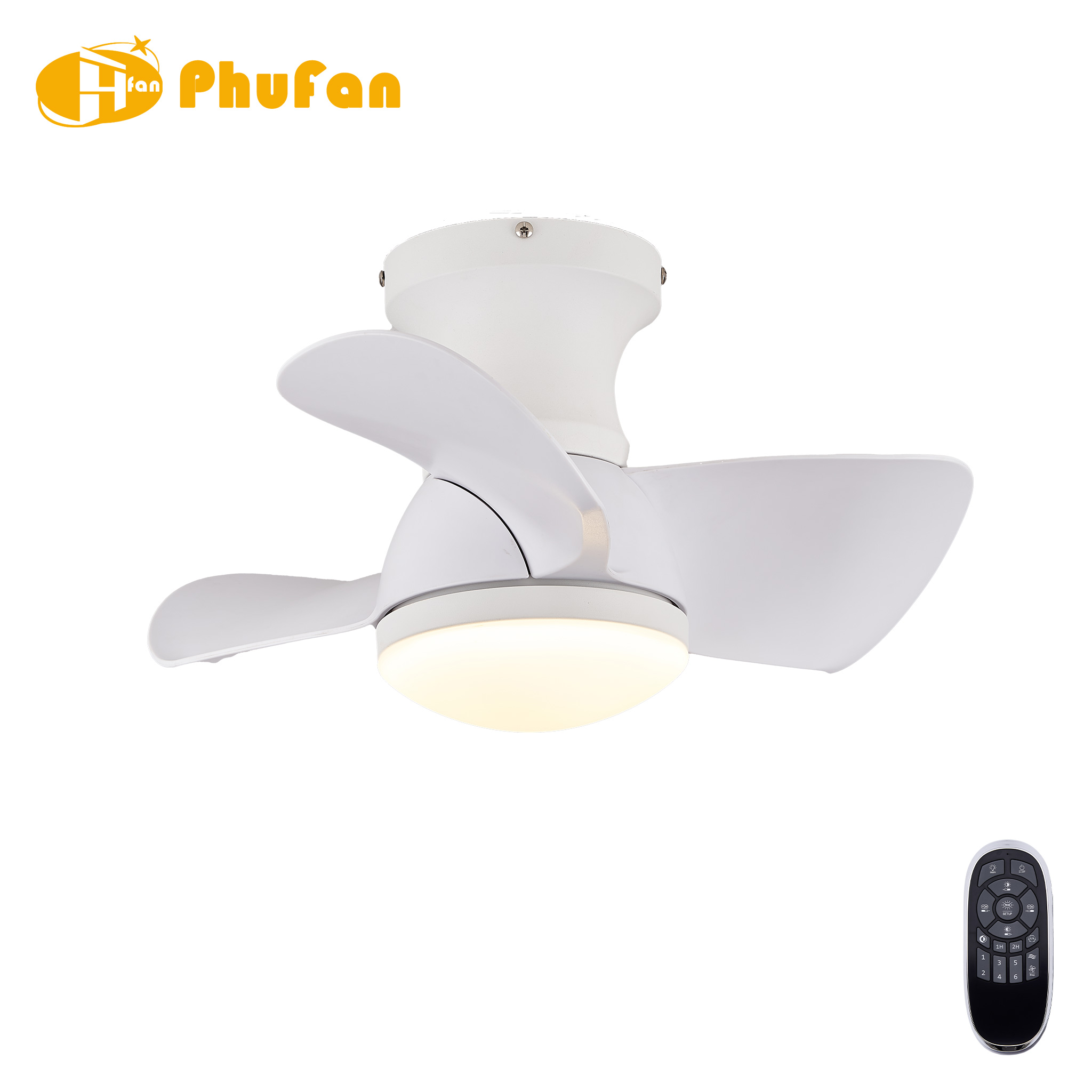 Low Profile Flush Mount 3-Blade Ceiling Fan Light for Balcony Kids Room Laundry