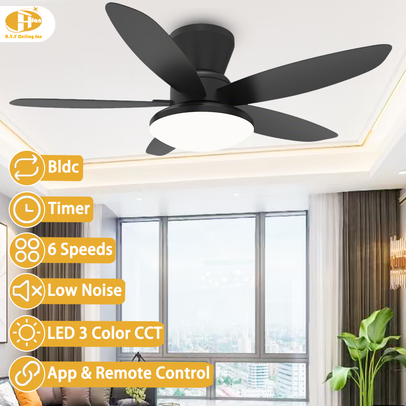 Thumbnail: Low Profile Hugger Modern Ceiling Fan with Light for Small Low Ceiling Bedroom