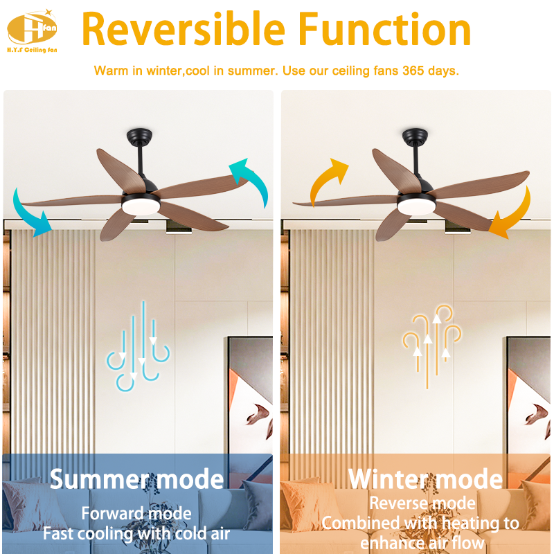 תמונה ממוזערת: 5 Blade Ceiling Fan Light, Dark Wood Grain ABS Blades for Living Room Bedroom 