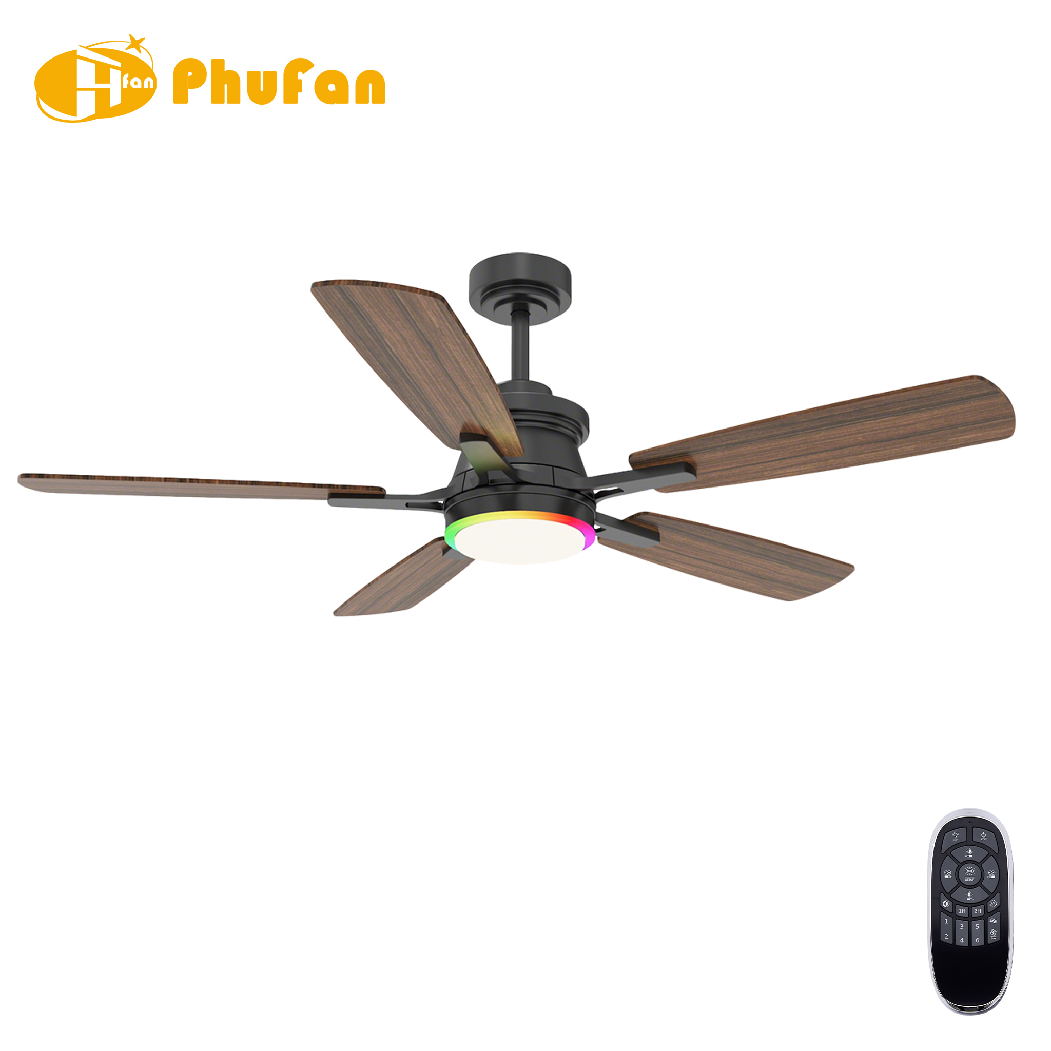 Ceiling Fan with Dimmable LED and RGB Ring Light - Remote Control