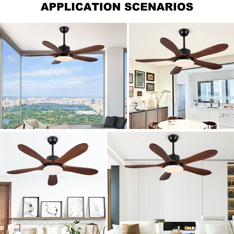 Natural Wood Ceiling Fan with Light for Bedroom - 5 Blades