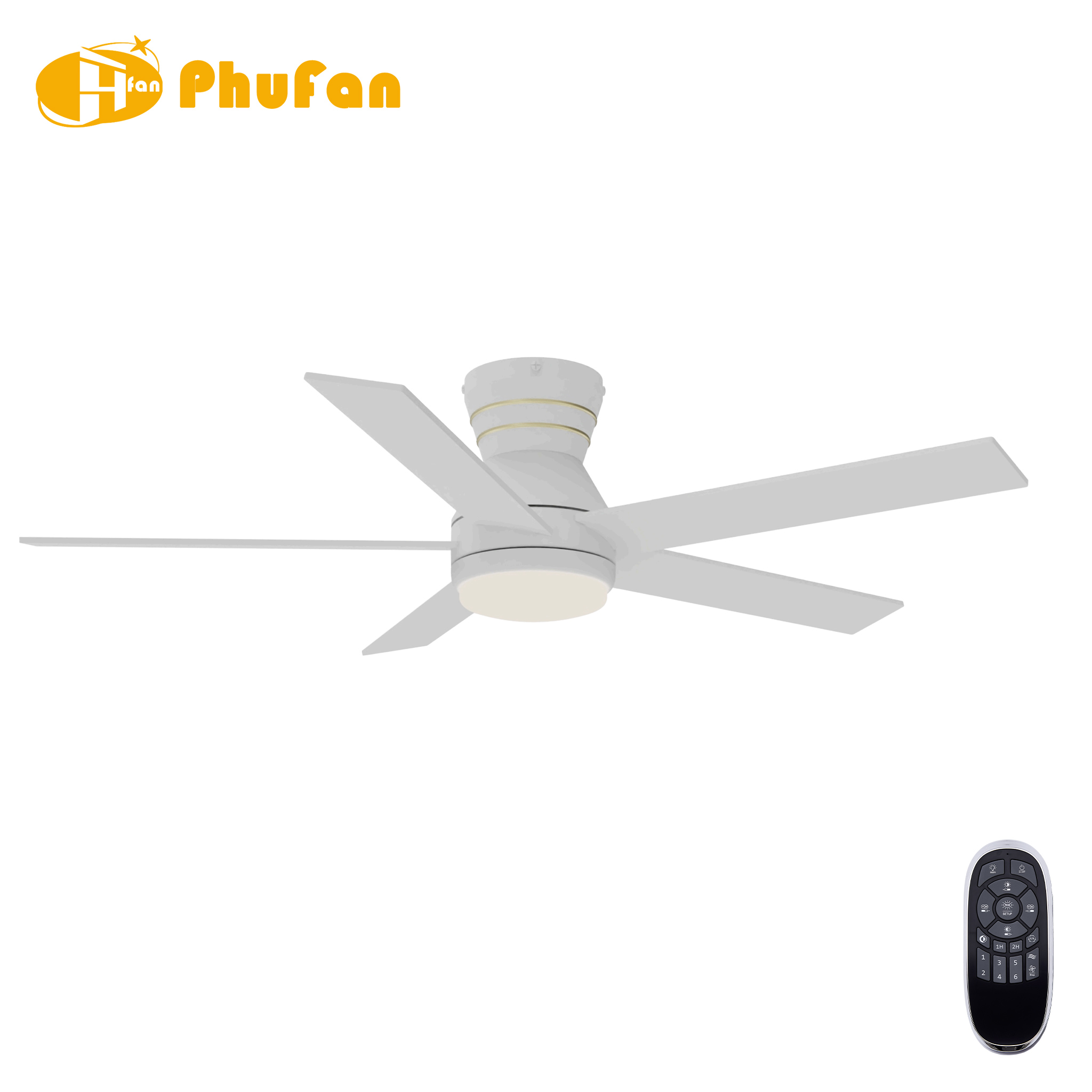 5 Blade Flush Mount Ceiling Fan Light Remote Silent Reversible BLDC Motor