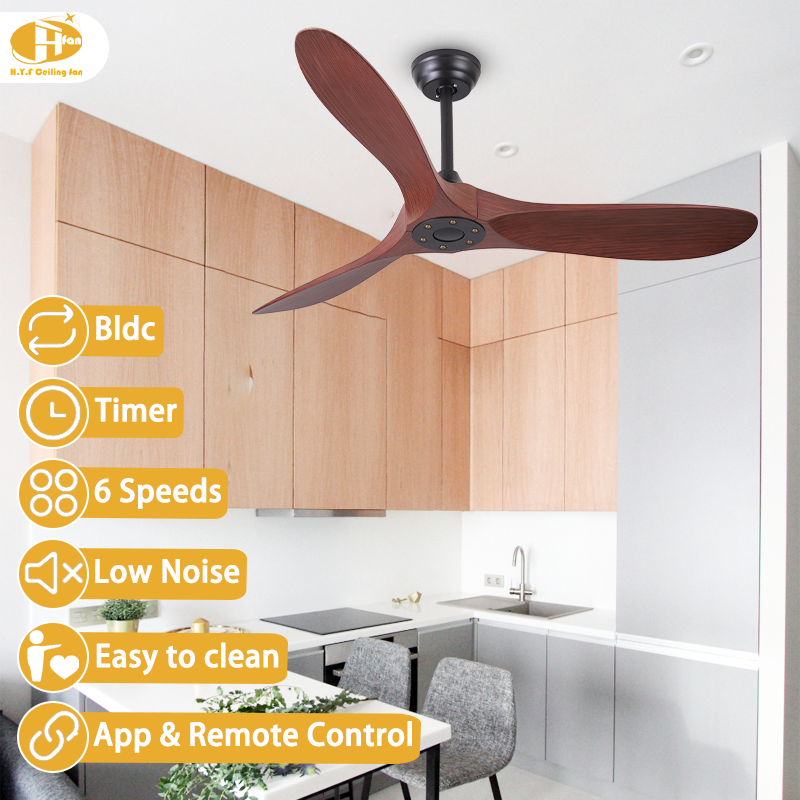 תמונה ממוזערת: No Light 3 Aerodynamic Wood Grain Ceiling Fan, Wide Curved Dark Walnut ABS Blade