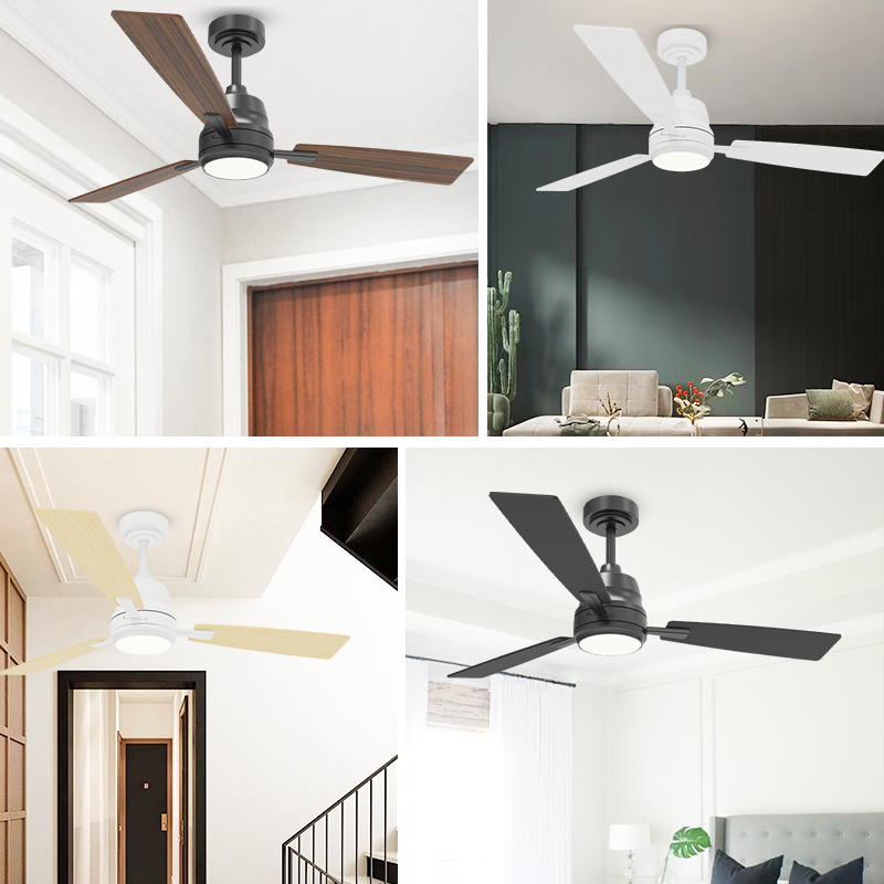 Wood Blade Ceiling Fan with Light for Guest Bedroom - Remote Control