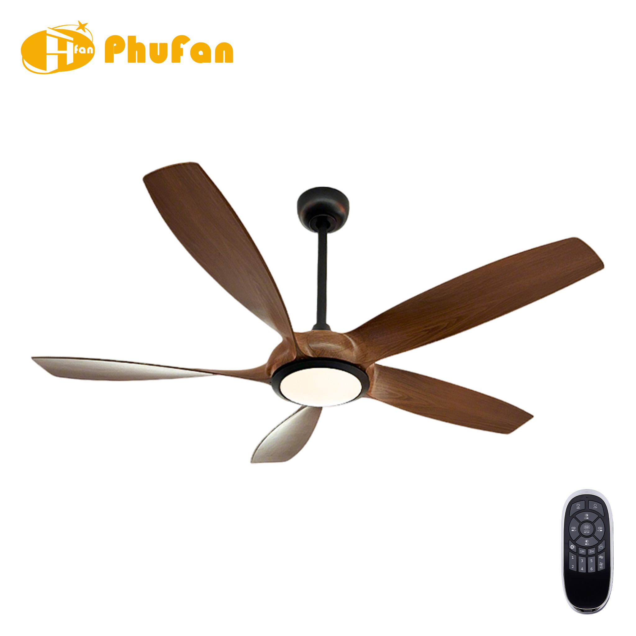 5 Wide Curved Blade Ceiling Fan Light Large Airflow Decor Fan Lamp for OpenSpace