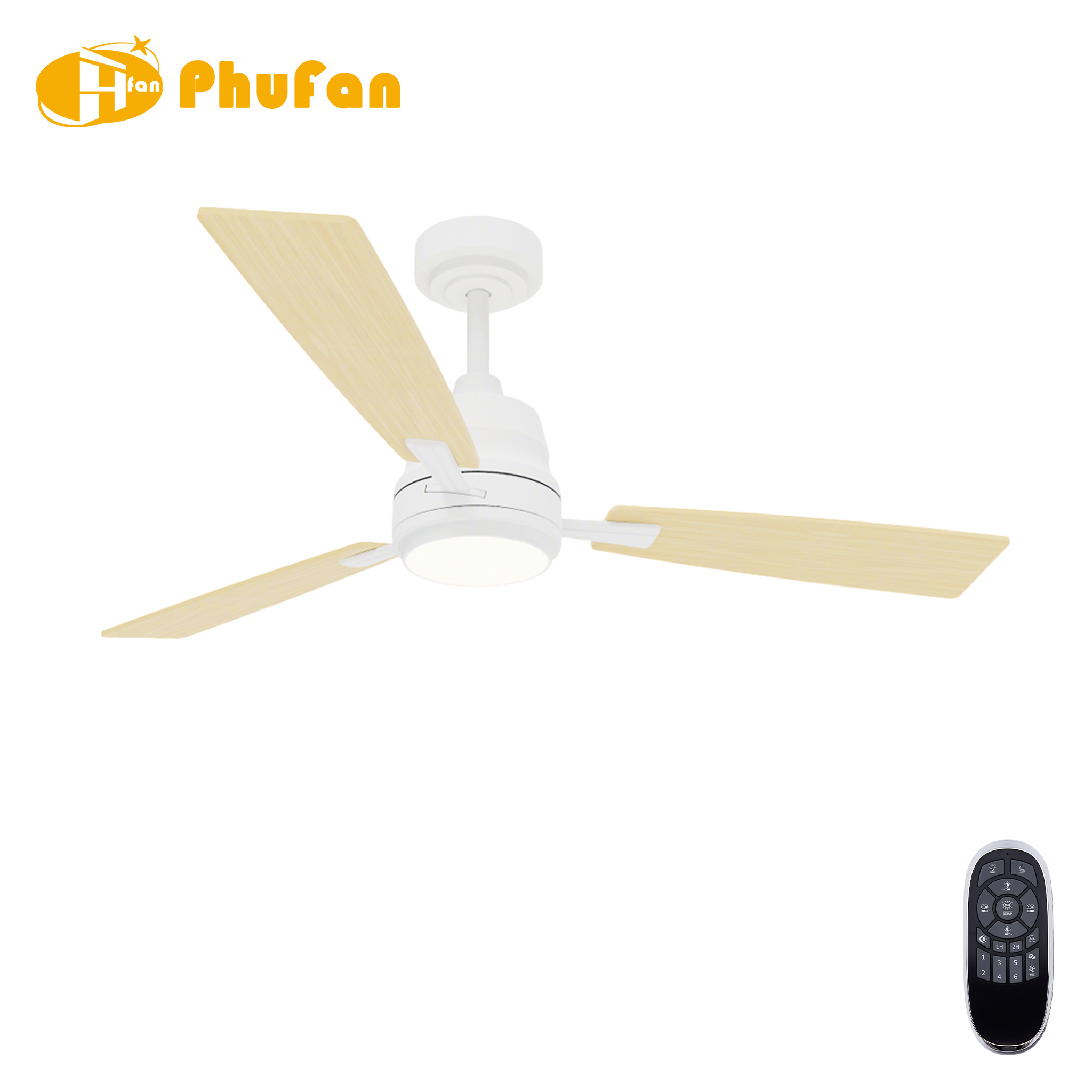 Wood Blade Ceiling Fan with Light for Guest Bedroom - Remote Control