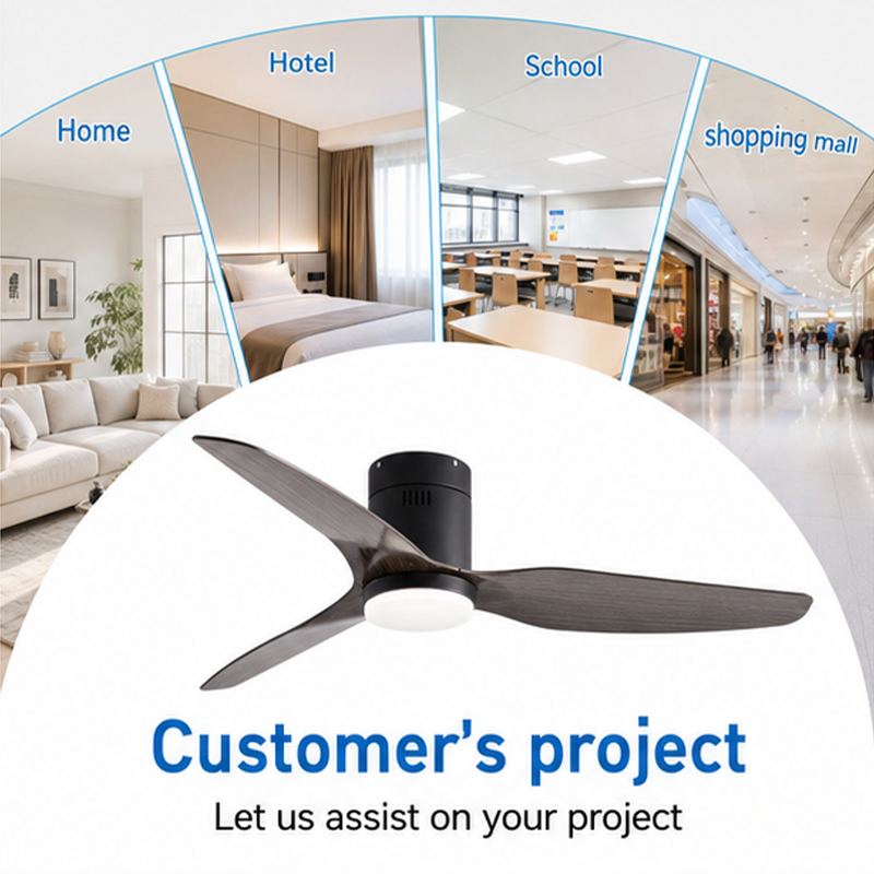 3 Blade Flush Mount Ceiling Fan Light, Dark Wood Plywood Blades DC Motor