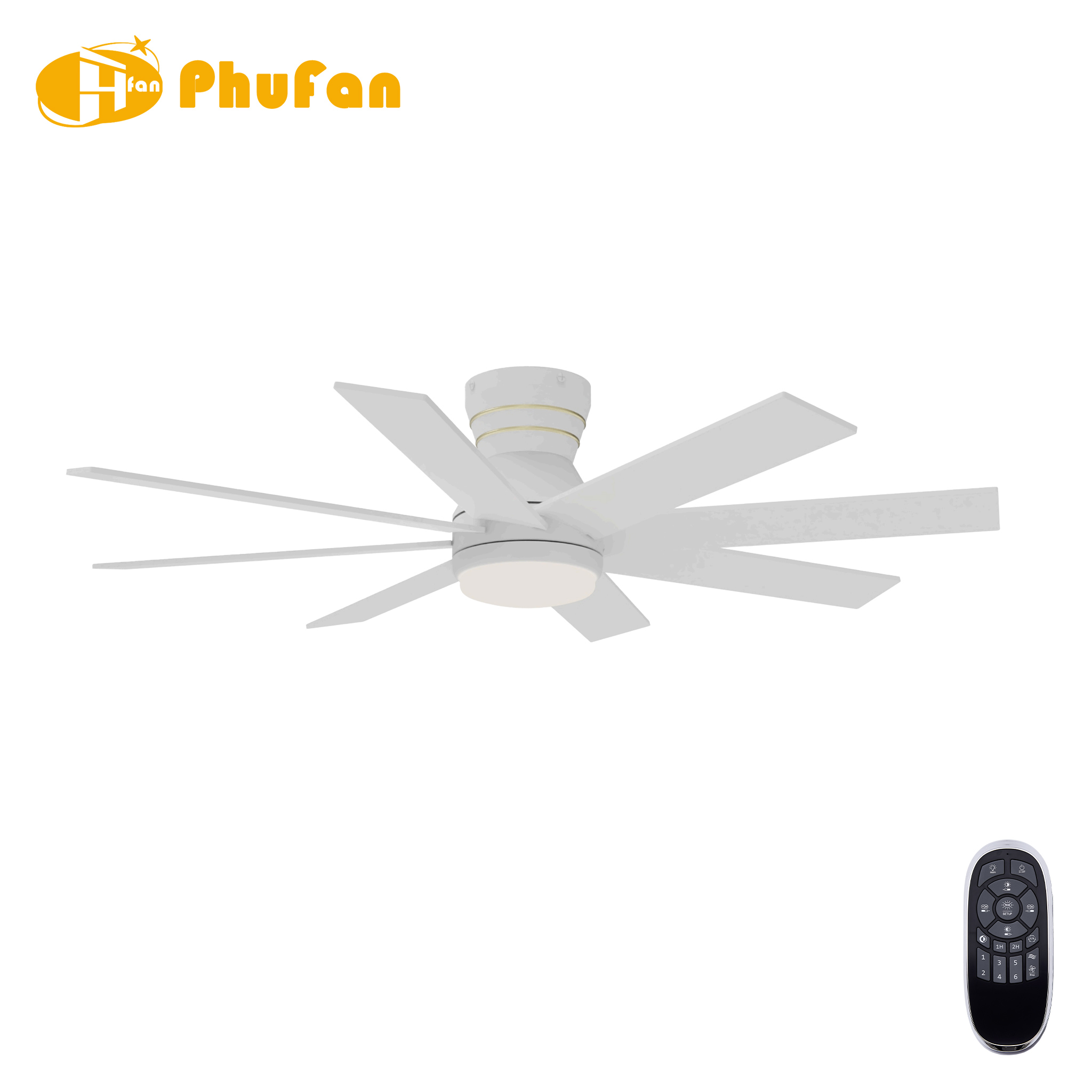 8 Blade Flush Mount Ceiling Fan Light Large Airflow Low Profile Hugger Fan Lamp