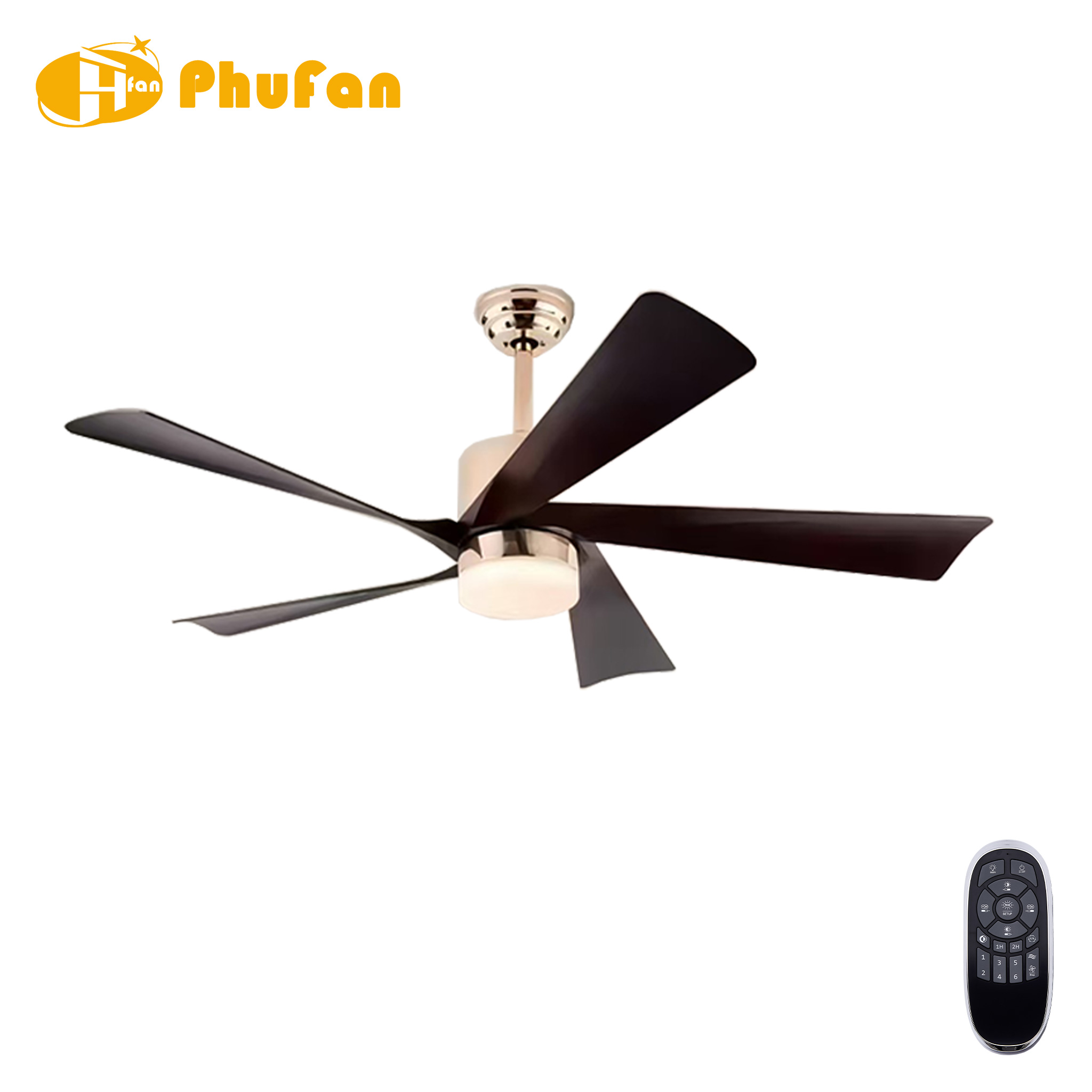 5 Smooth Curved Blade Ceiling Fan Light Remote Silent Reversible BLDC Motor