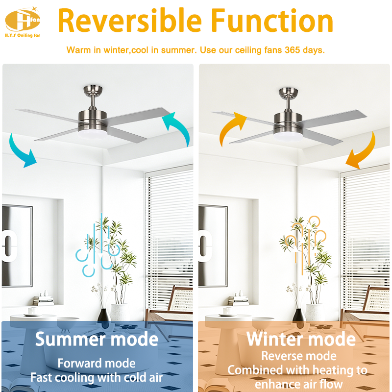 サムネイル： Nickel Ceiling Fan Light Remote Silent Reversible BLDC Motor for Living Room