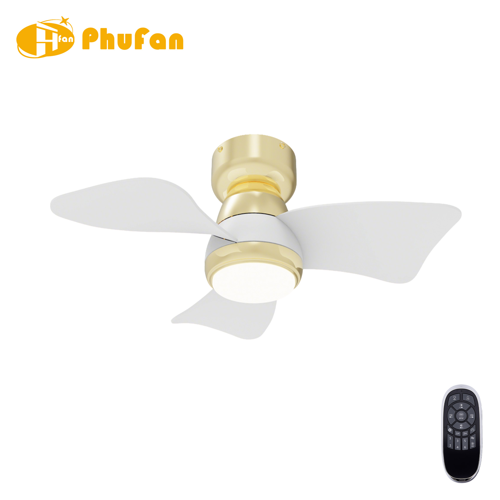 Hugger Ceiling Fan with Light for Small Bedroom - ABS Blades