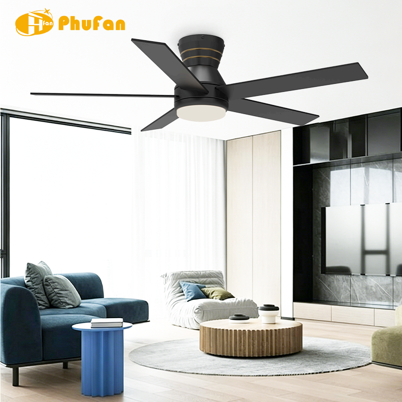 5 Blade Flush Mount Ceiling Fan Light Remote Silent Reversible BLDC Motor