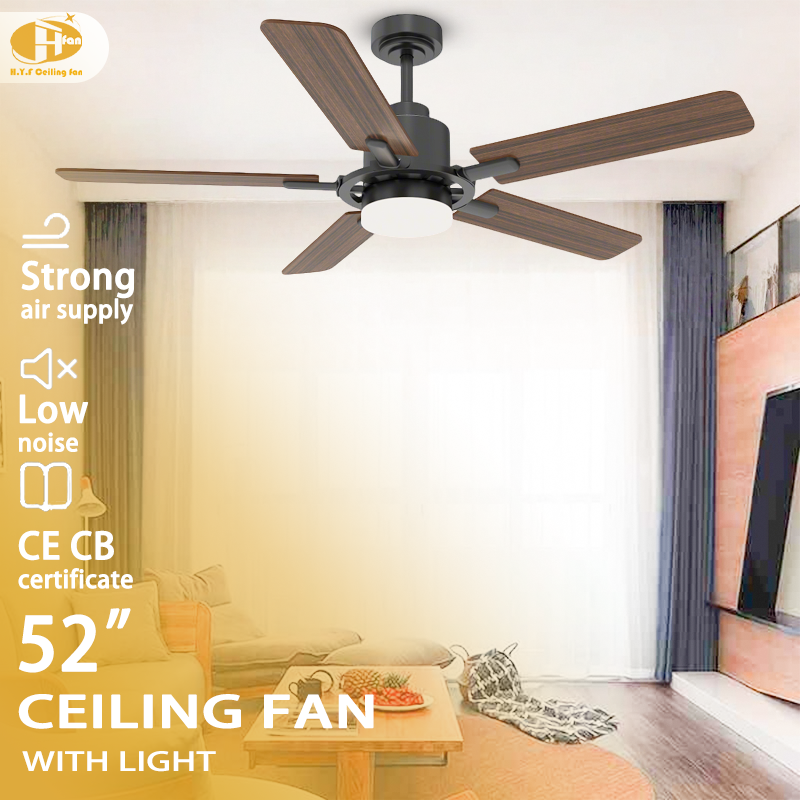 52 inch ceiling fan with light for living room, shown in an interior illustration with a size label.