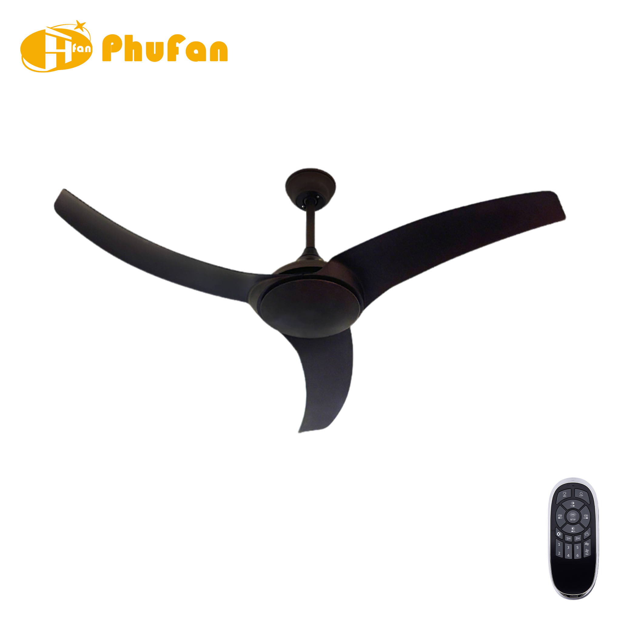 Curved Wing Blade No Light Ceiling Fan Remote Silent Reversible Brushless Motor