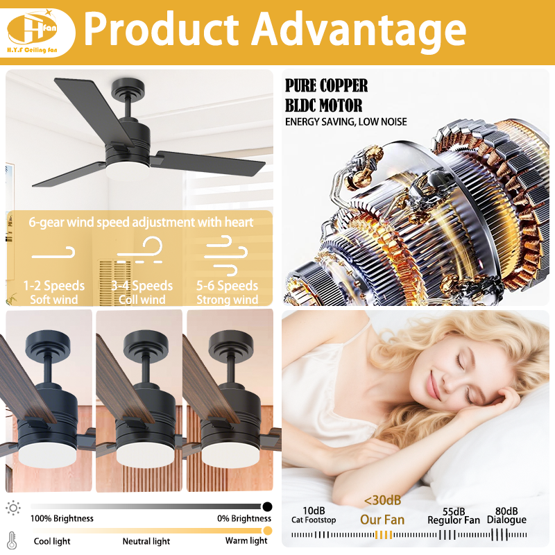 3 Straight Flat Blade Ceiling Fan Light Remote Silent Reversible BLDC Motor