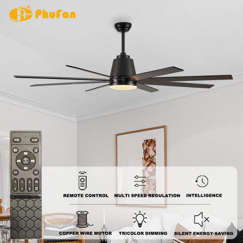 Large Ceiling Fan with Light Remote Control & DC Motor for Villa High Space