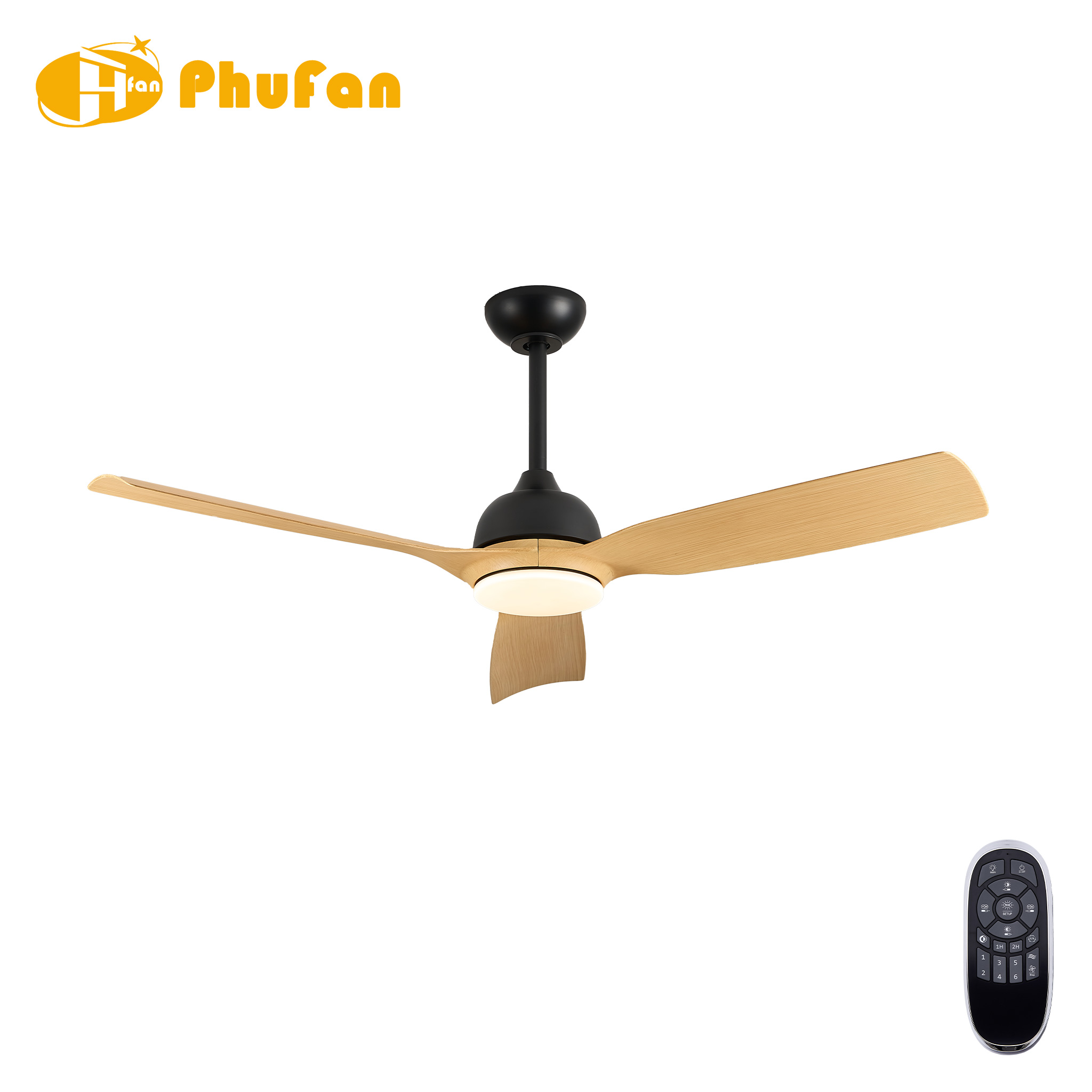 Curved ABS Ceiling Fan with LED Light and Remote Control
