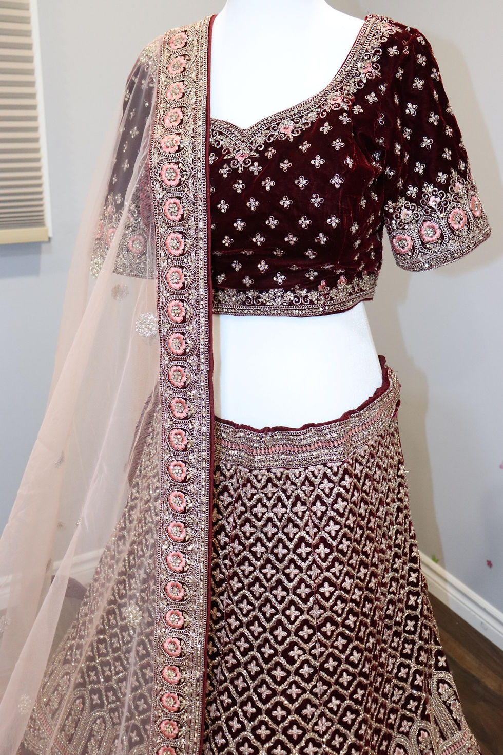 Thumbnail: Majestic Dark Mehroon Bridal Lehenga