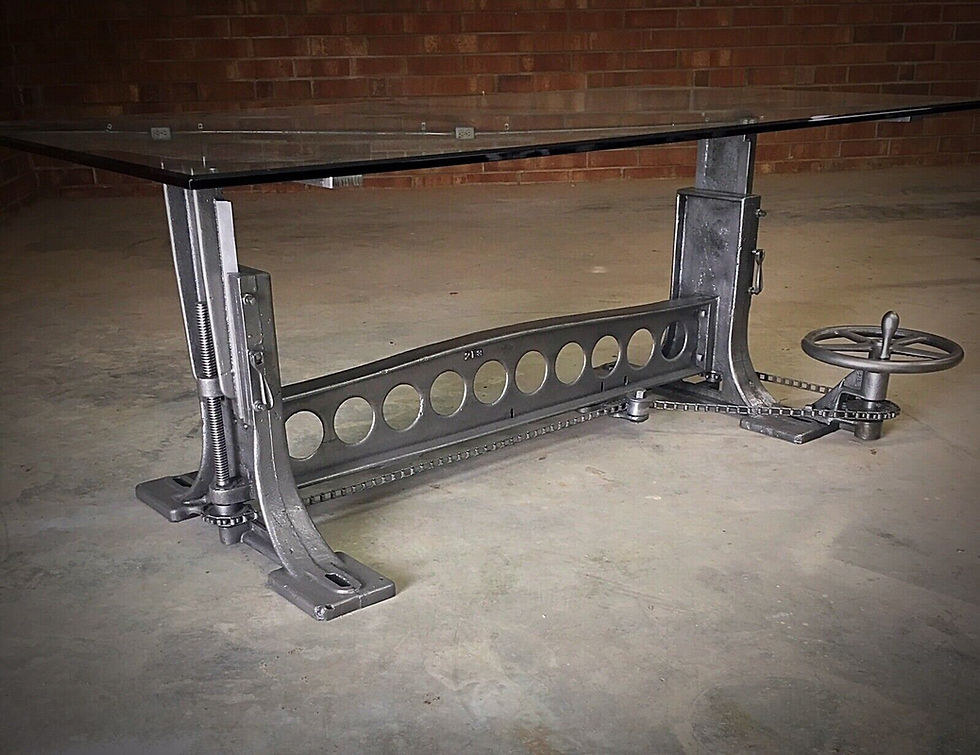 Thumbnail: Wysong and Miles Cast Iron Chain Drive Crank Table Machine Base Dining Table
