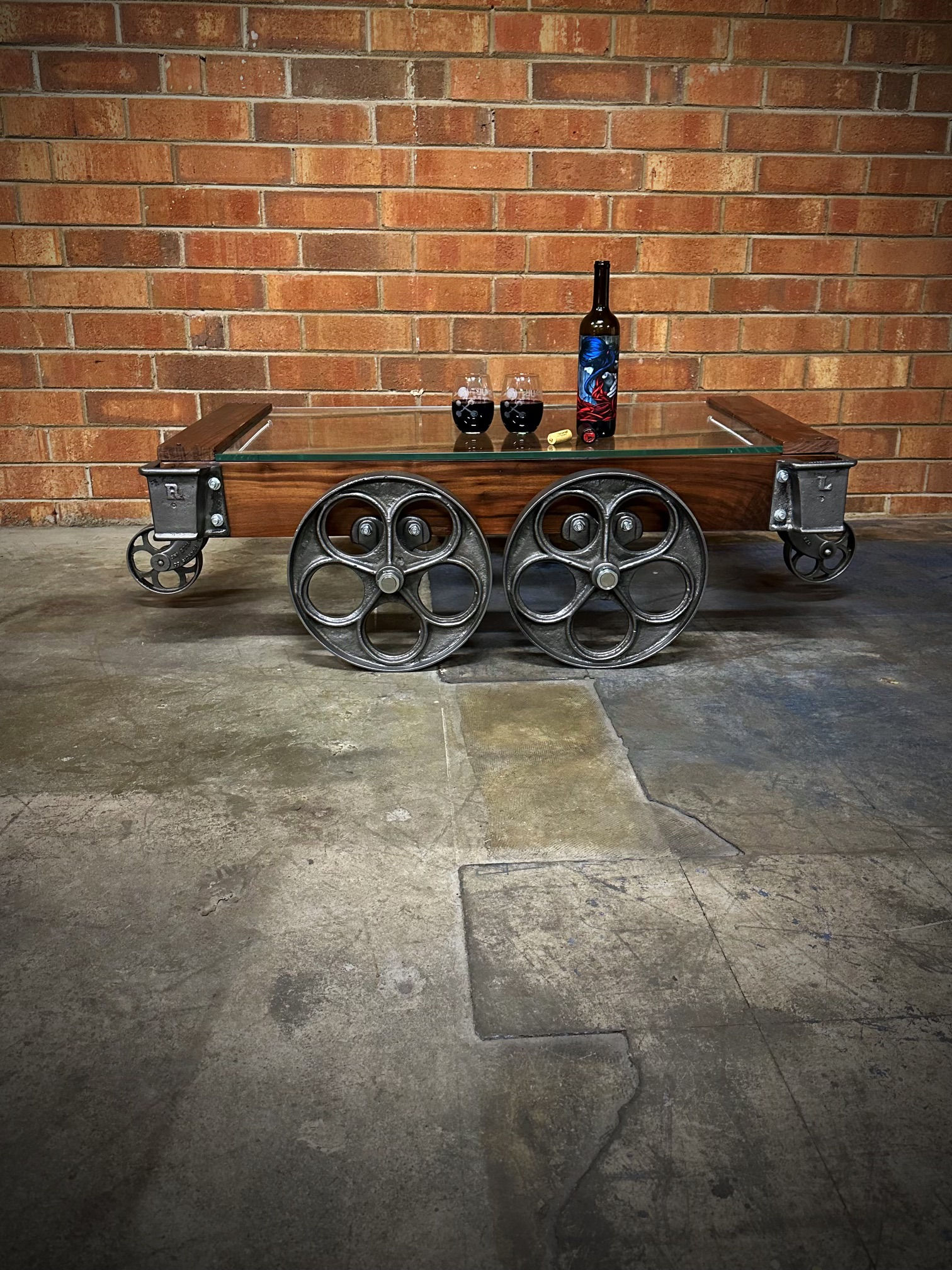 Handmade Black Walnut Four Wheel Factory Cart