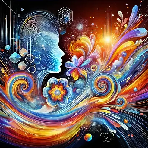 An abstract vibrant image that symbolizes the harmonious integration of technology and hum
