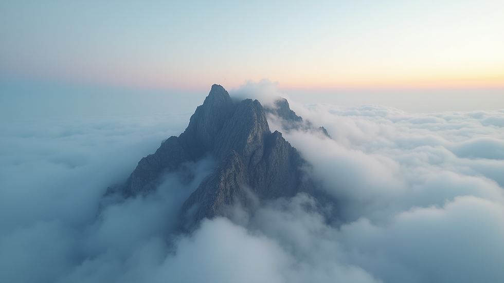 Eye-level view of a mountain peak surrounded by clouds