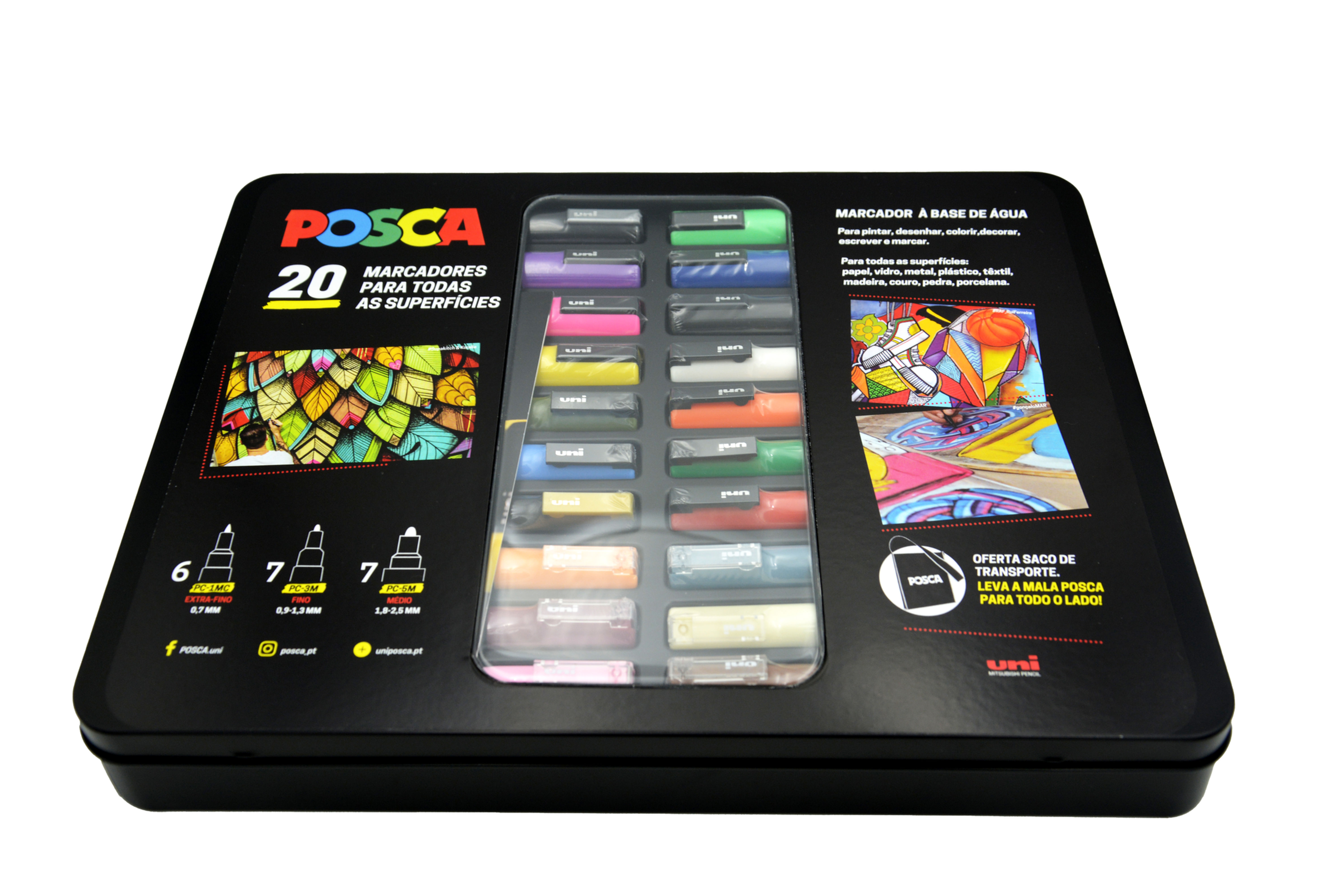 Mala metálica c/20 marcadores POSCA