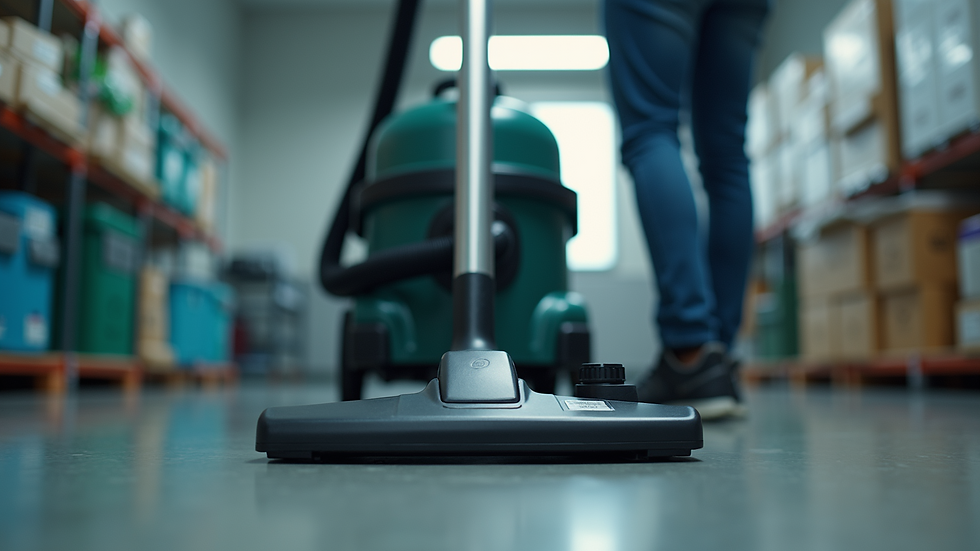 Eye-level view of a Crestline commercial vacuum cleaner