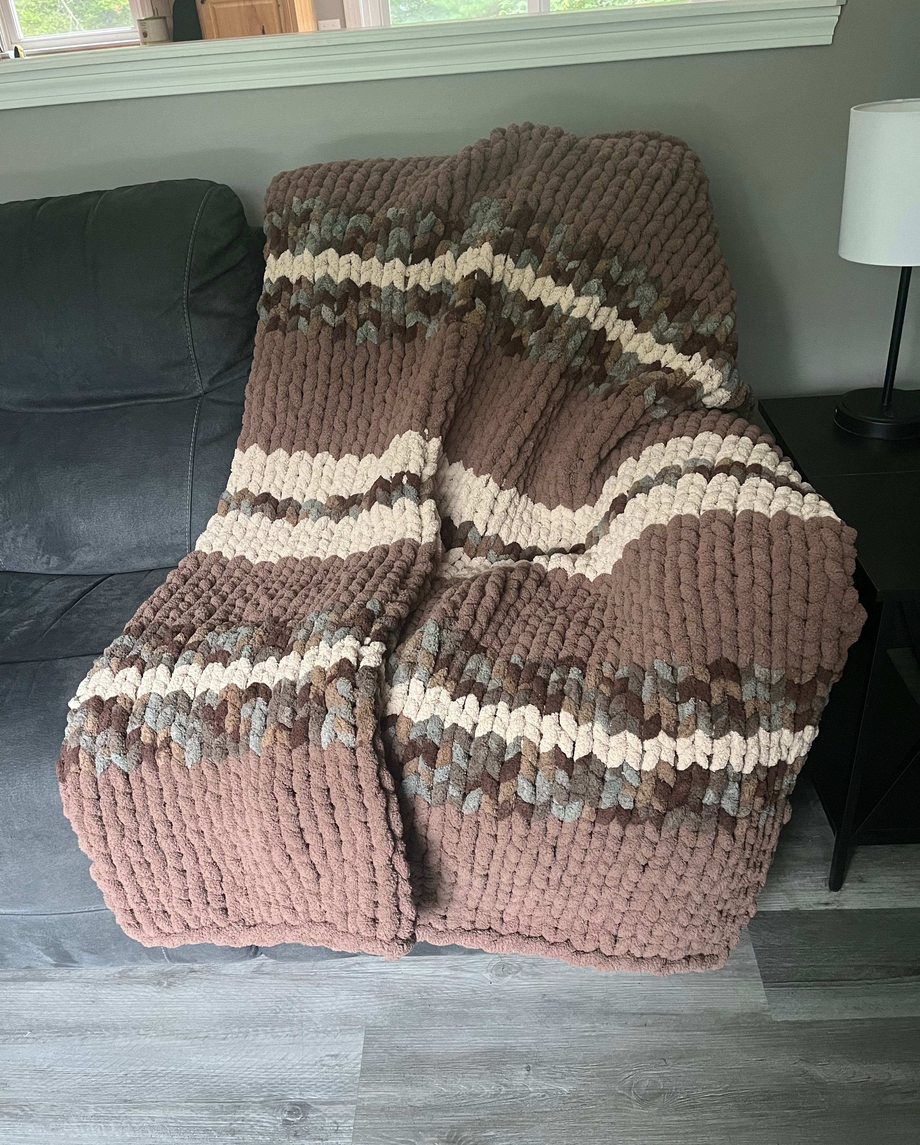 50"x60" Brown, Leather & Oatmeal Chunky Chenille Blanket