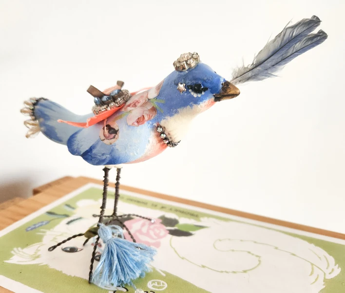 a paper clay bird hatched from my imagination