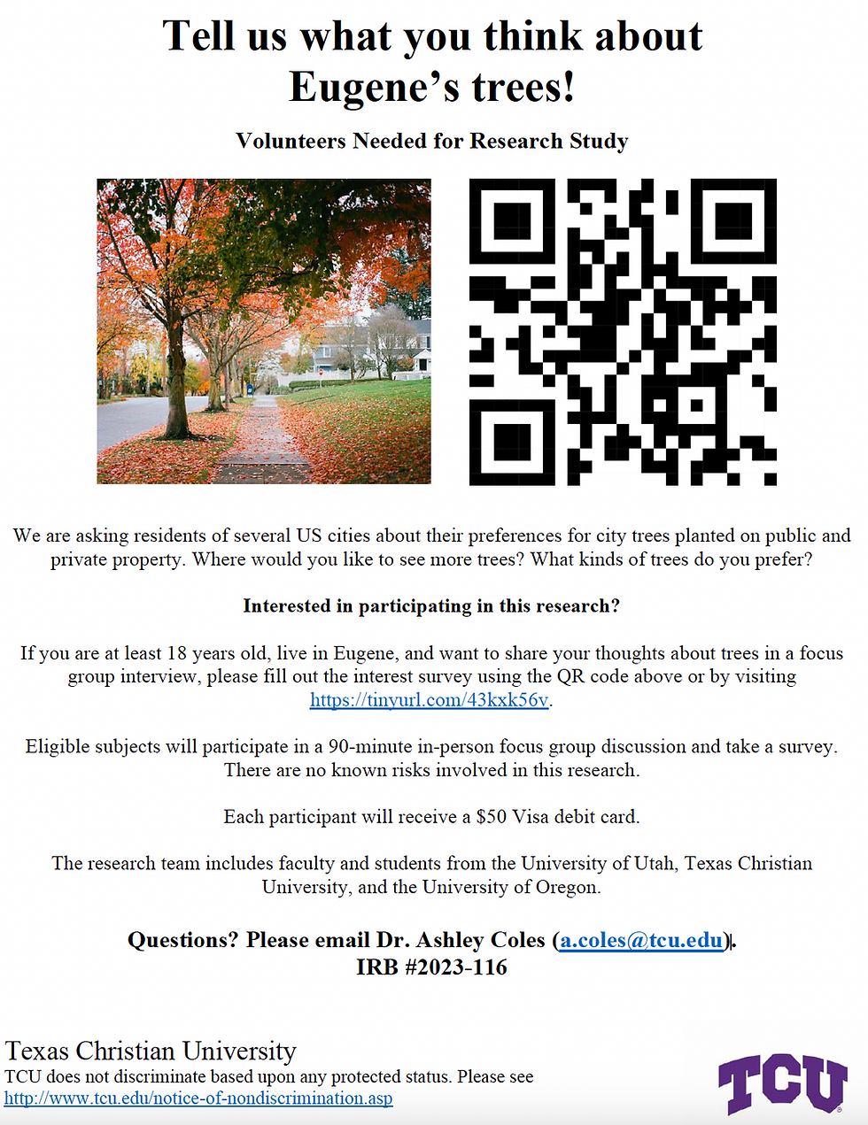 Tell us what you think about Eugene's trees? (Participants paid $50)