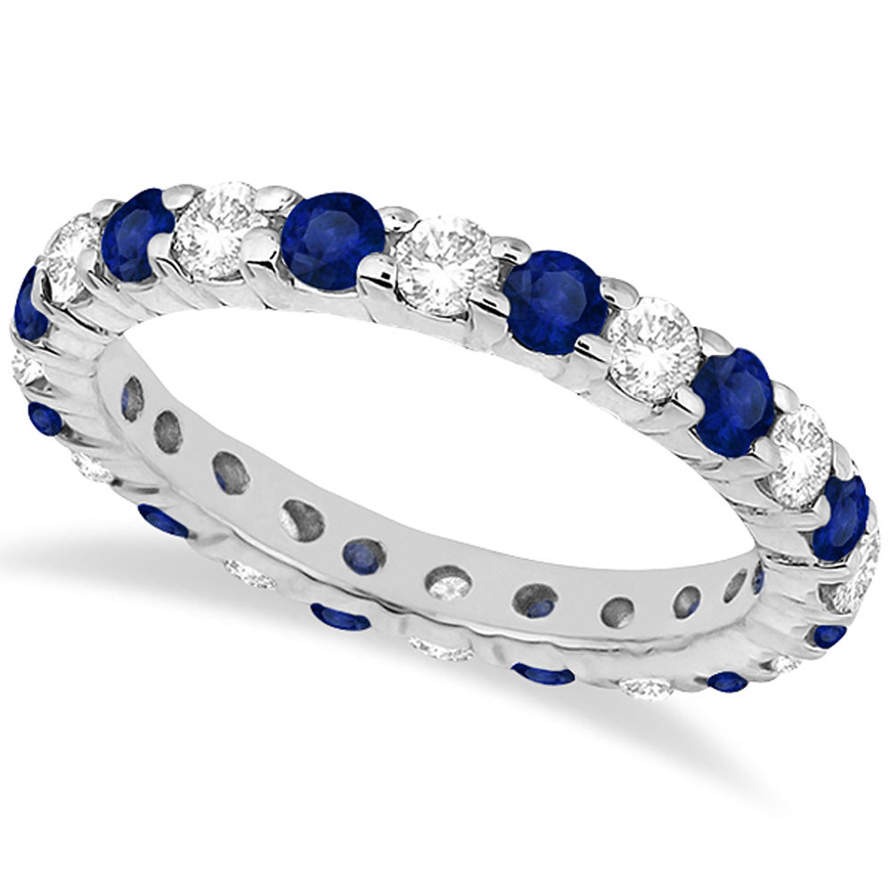14k White Gold Diamond and Blue Sapphire Eternity Ring Band