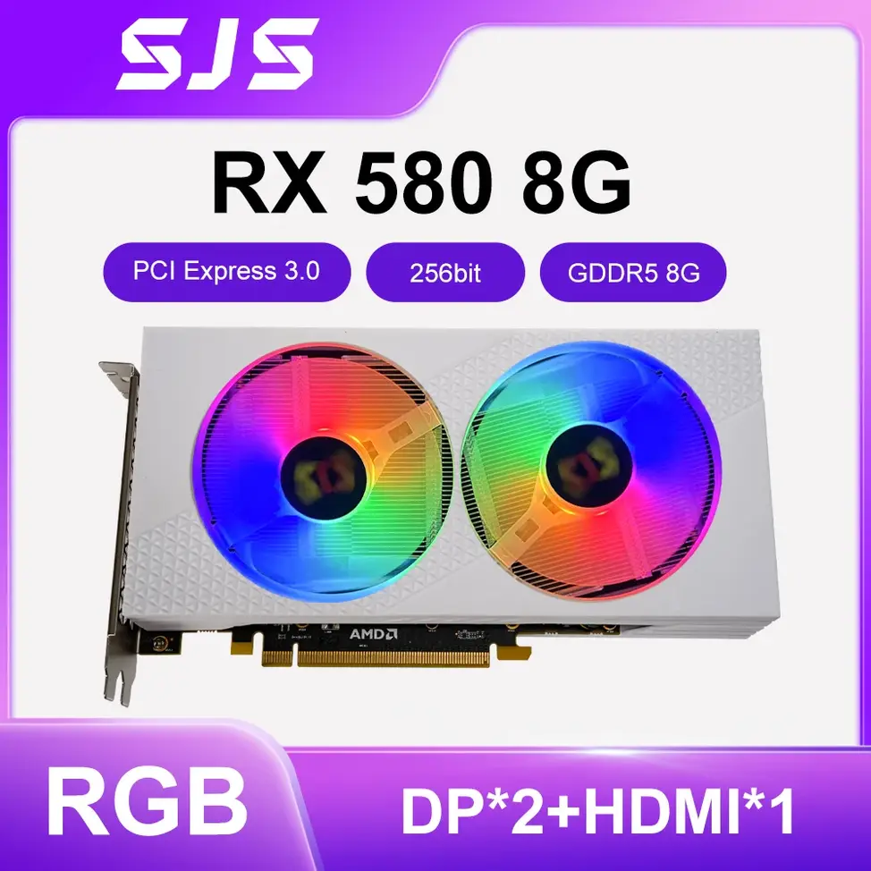 La Carte vidéo de jeu SJS AMD RX580, 8 Go, 2048SP GDDR5, 256 bits, PCI Express, 3.0 × 16 8Pin Radeon