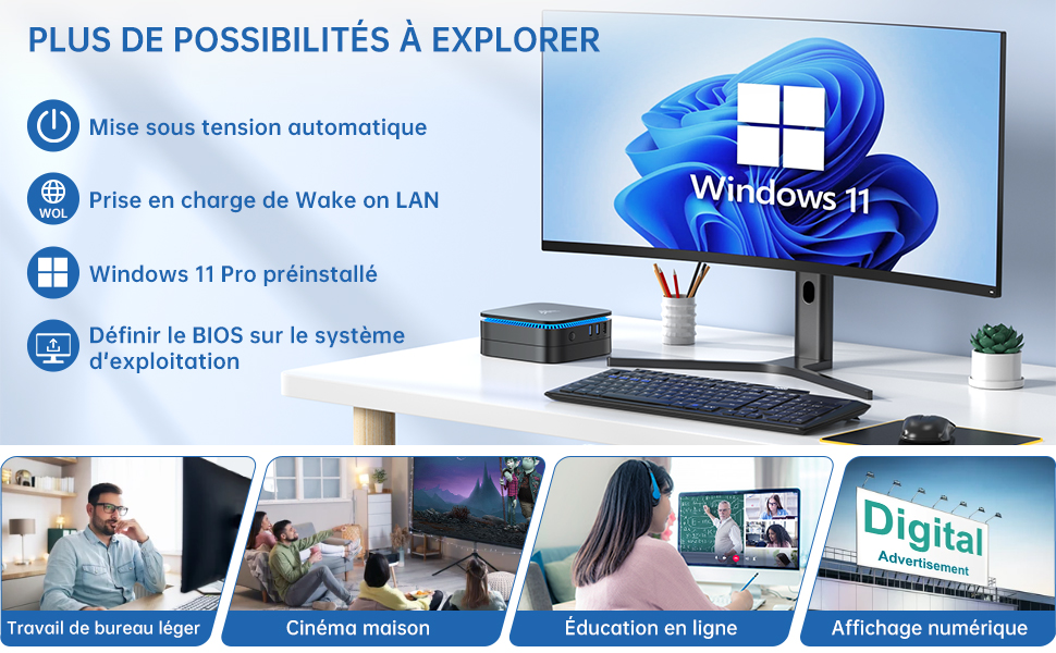 Le Mini PC NiPoGi Windows 11 Pro Intel Celeron N5105 NiPoGi 8Go DDR4/256Go Rom 4K UHD Double WiFi