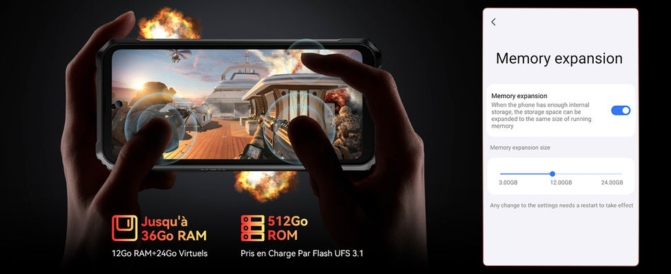 Le Blackview BL9000Pro 5G Android 14 CPU Dimensity 8020 36GoRAM+512GoROM incassable HDMI/Écran 6.78"FHD+120Hz batterie 8800MAh+120W/FLIR/Dual SIM/WIFI6/50MP/NFC/OTG/BT5.1/GPS/Fingerprint 