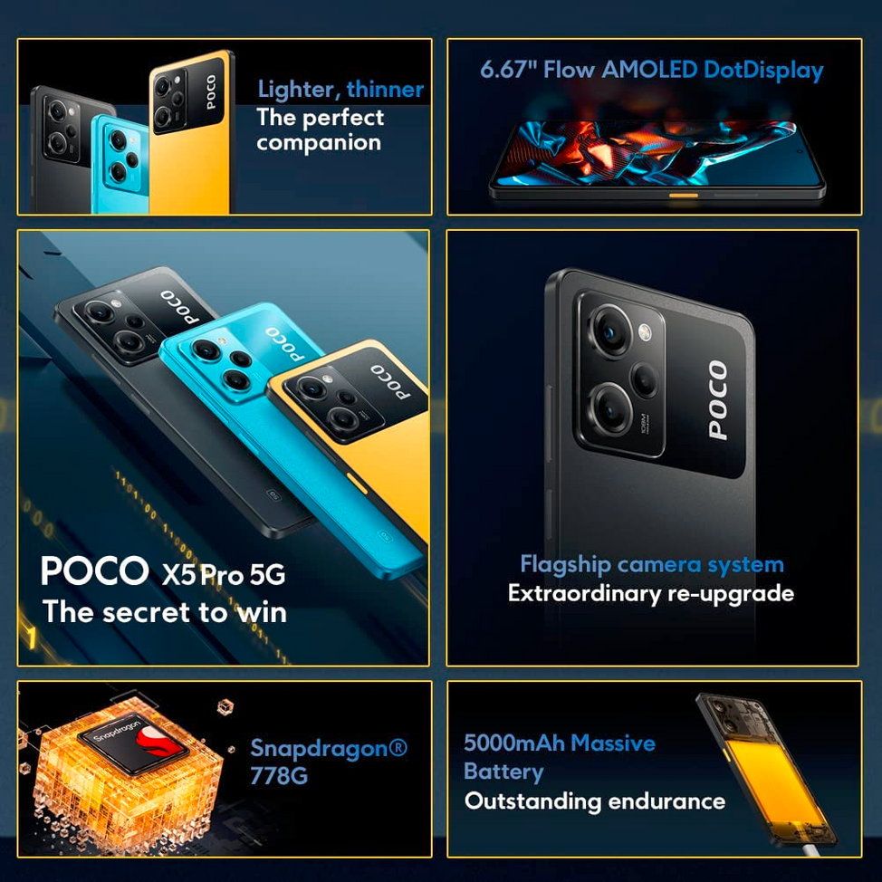 Le POCO X5 Pro 5G Écran 6.67" AMOLED FHD+ 120 Hz 8GoRAM+256GoROM Caméra 108 MP 5000 MAh batterie