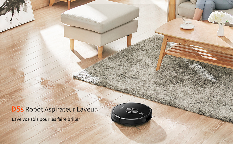 Le Ultenic D5s Pro Robot Aspirateur Laveur 3000PA 2 en 1 150min d'Autonomie Contrôle Intelligent