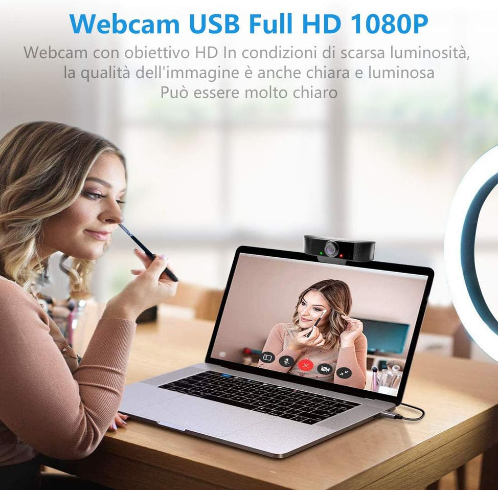La Webcam 1080P Full HD USB Streaming avec Grand Angle Auto Focus pour Skype, FaceTime, Hangouts,Mac