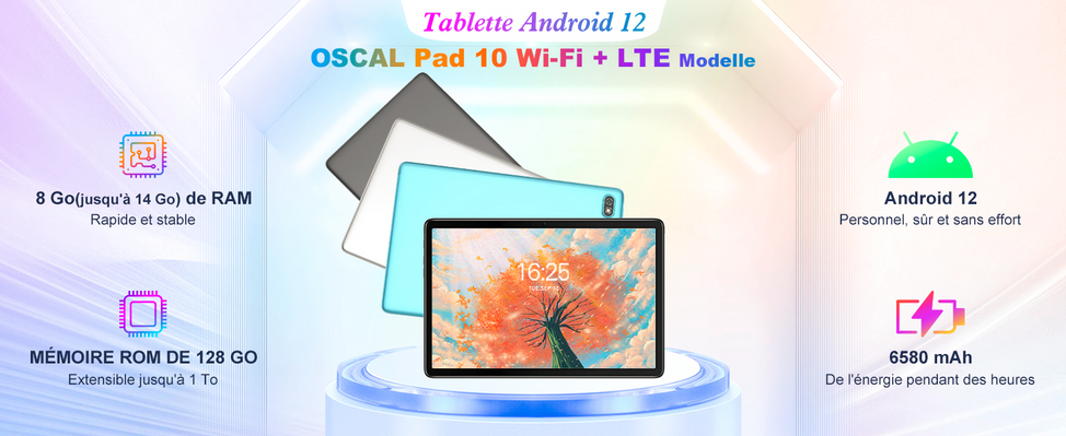 Le OSCAL Android 12 8Go RAM (jusqu'à 14 Go)+128Go ROM Écran 10.1"FHD 4G Dual SIM+5G WiFi Caméra13+8M