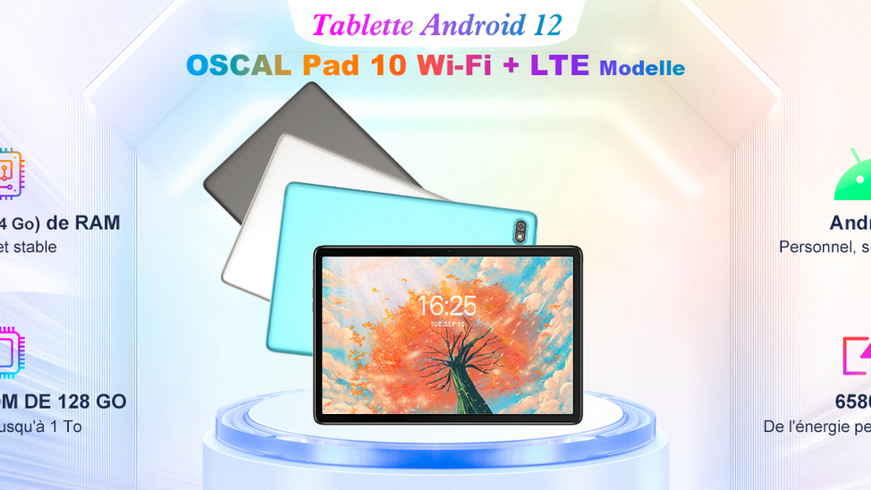 Le OSCAL Android 12 8Go RAM (jusqu'à 14 Go)+128Go ROM Écran 10.1"FHD 4G Dual SIM+5G WiFi Caméra13+8M