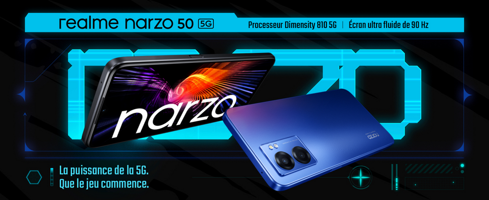 Le Realme Narzo 50 5G 6GoRAM+128GoROM Batterie 5000 mAh CPU Dimensity 810 Écran 6.6"FHD+90Hz