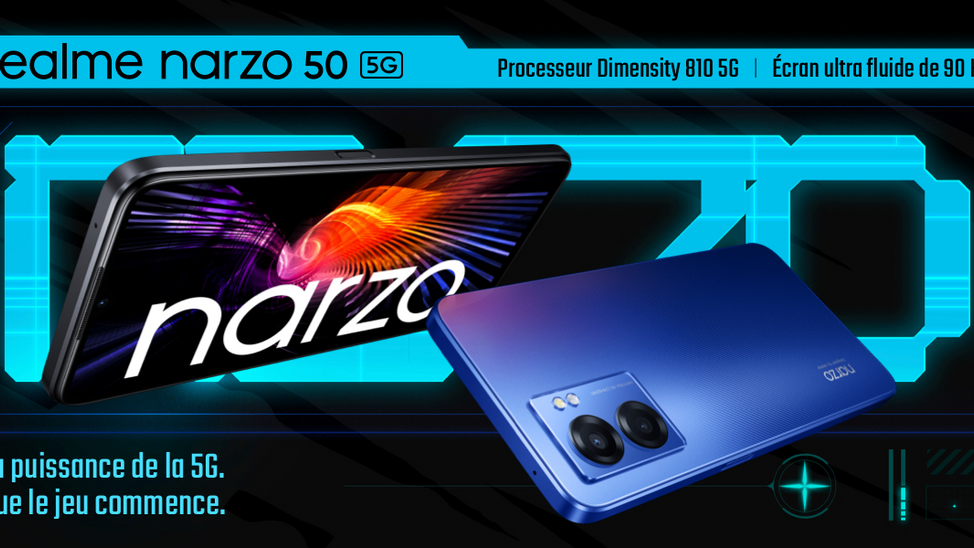 Le Realme Narzo 50 5G 6GoRAM+128GoROM Batterie 5000 mAh CPU Dimensity 810 Écran 6.6"FHD+90Hz