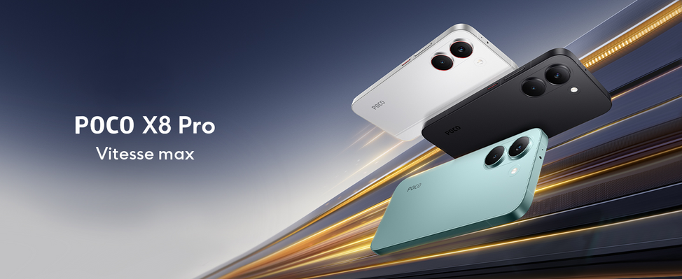 Le POCO X8 Pro 5G 12GoRAM+512GoROM CPU Dimensity 8500-Ultra écran AMOLED 6.59" 1.5k 120Hz caméra 50+8MP Sony IMX882 OIS Selfie 20MP batterie 6500mAh 100W HyperOS 3 IP68 IP69K Wifi6 BT6.0