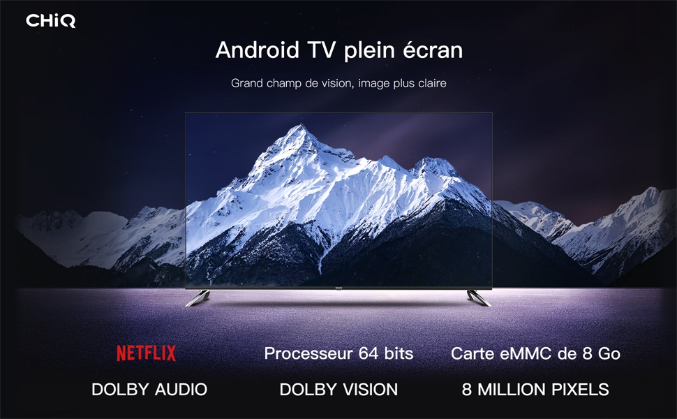 La CHIQ U43H7A TV 43 Pouces(108cm) Android Smart TV UHD 4K WiFi, Bluetooth,Google Assistant Netflix