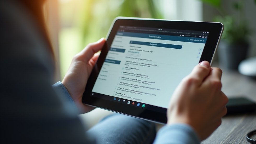 Close-up view of a person using a tablet to access a government website