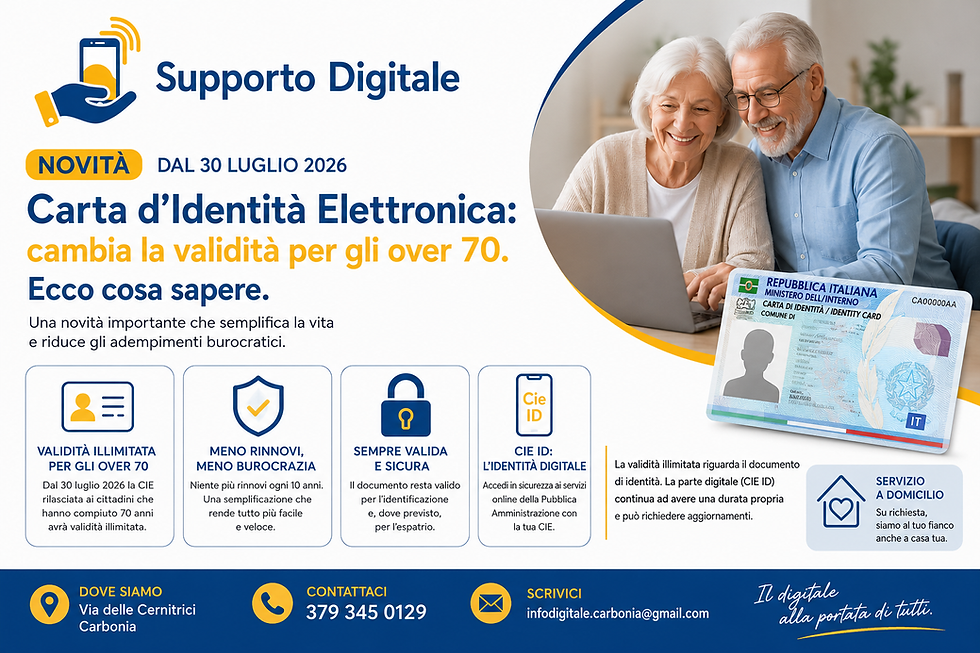 CIE over 70: dal 30 luglio 2026 validità illimitata della Carta d'Identità Elettronica