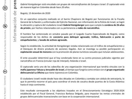 Capturado ciudadano Israelí Gabriel Kenigsberger por narcotráfico en Bogotá.