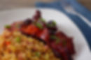 Chinese bbq pork pieces with fried rice